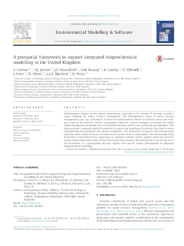 A geospatial framework to support integrated biogeochemical modelling in the United Kingdom Thumbnail