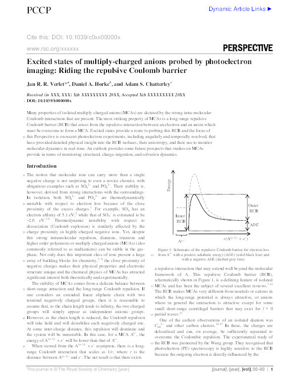 Excited states of multiply-charged anions probed by photoelectron imaging: riding the repulsive Coulomb barrier Thumbnail