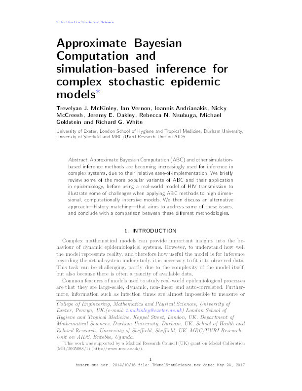 Approximate Bayesian Computation and simulation-based inference for complex stochastic epidemic models Thumbnail