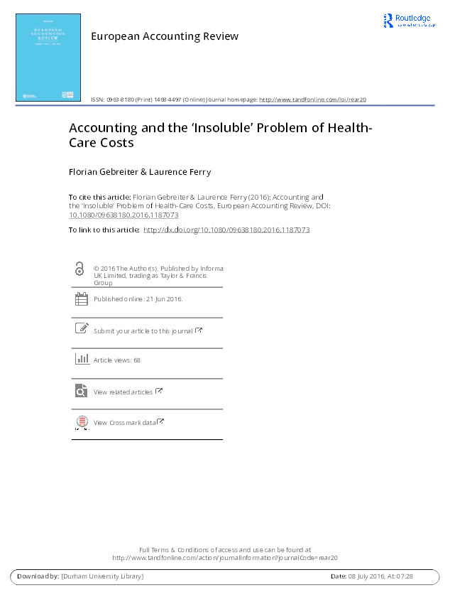 Accounting and the 'insoluble' problem of health-care costs Thumbnail