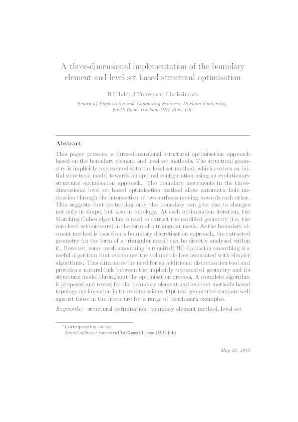 A three-dimensional implementation of the boundary element and level set based structural optimisation Thumbnail