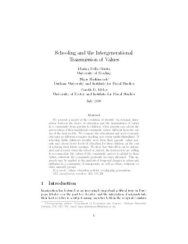 Schooling and the Intergenerational Transmission of Values Thumbnail
