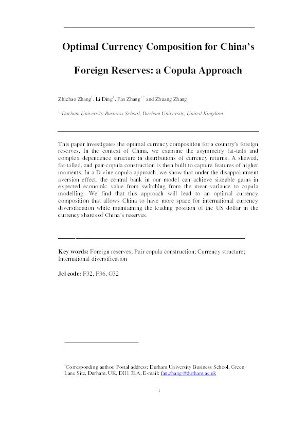 Optimal Currency Composition for China’s Foreign Reserves: a Copula Approach Thumbnail
