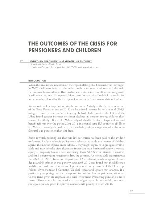 The outcome of the crisis for pensioners and children Thumbnail