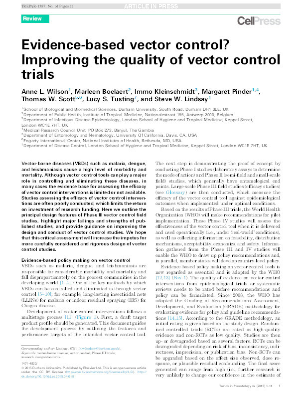 Evidence-based vector control? Improving the quality of vector control trials Thumbnail