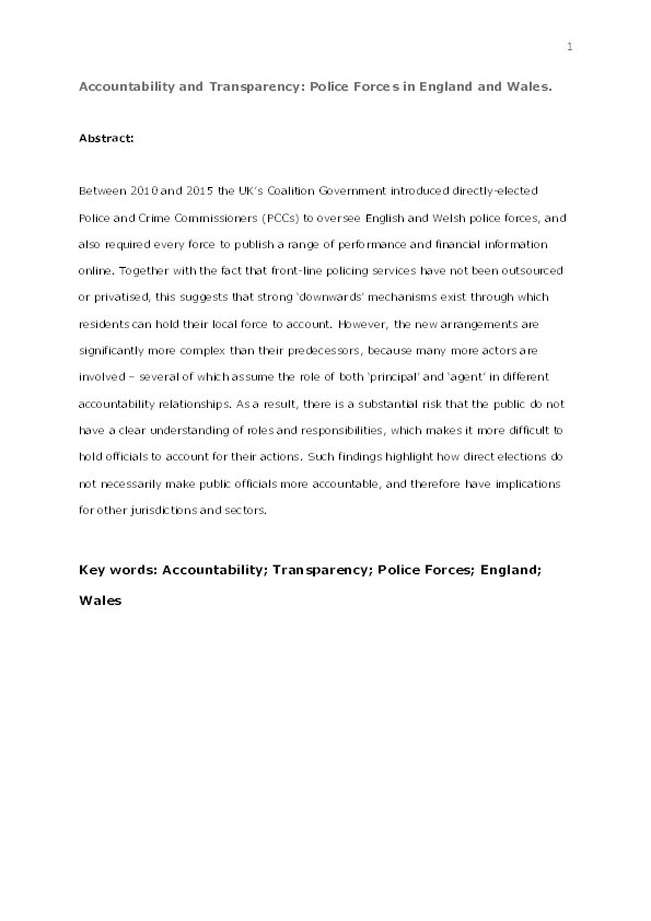Accountability and Transparency: Police Forces in England and Wales Thumbnail