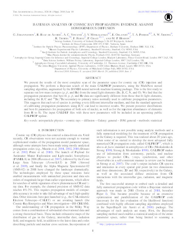 Bayesian analysis of cosmic-ray propagation: evidence against homogeneous diffusion Thumbnail