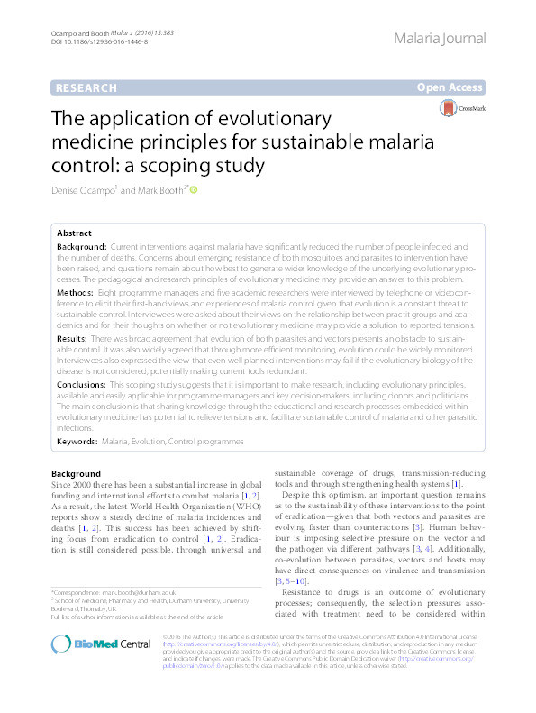 The application of evolutionary medicine principles for sustainable malaria control: a scoping study Thumbnail