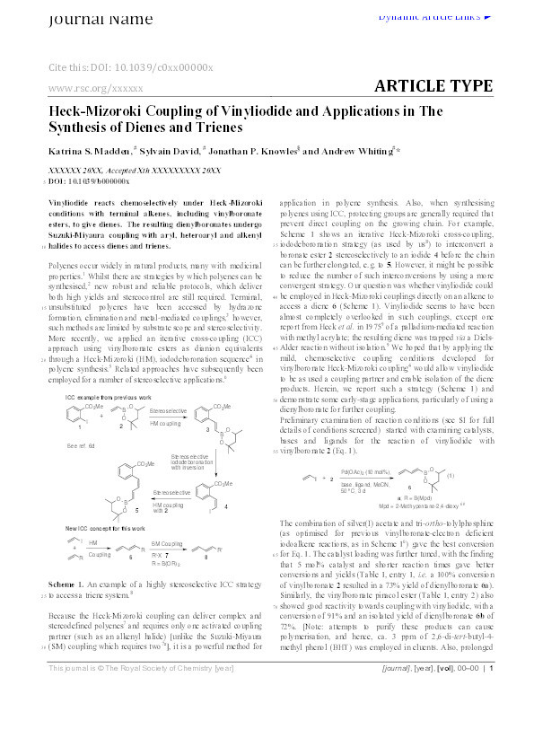 Heck-Mizoroki Coupling of Vinyliodide and Applications in The Synthesis of Dienes and Trienes Thumbnail