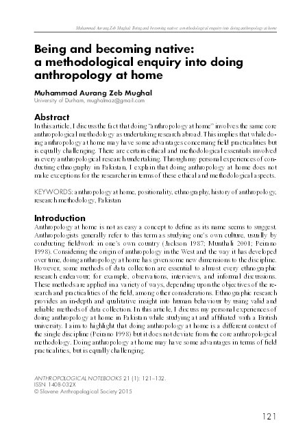 Being and Becoming Native: A Methodological Enquiry into Doing Anthropology at Home Thumbnail