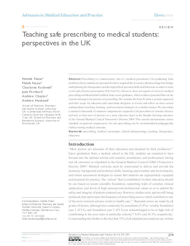 Teaching safe prescribing to medical students: Perspectives in the UK Thumbnail