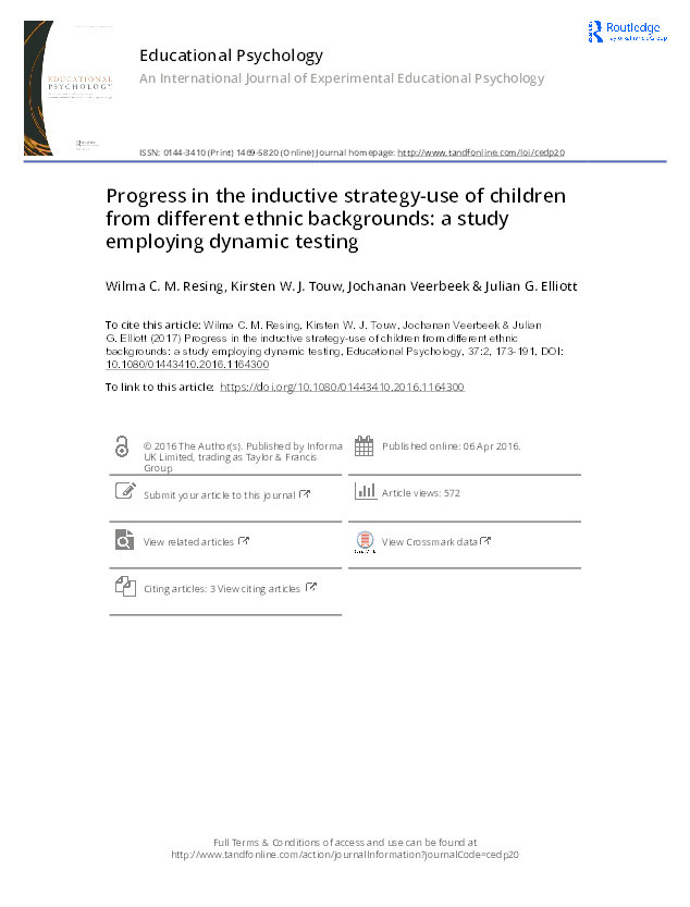 Progress in the inductive strategy-use of children from different ethnic backgrounds: a study employing dynamic testing Thumbnail