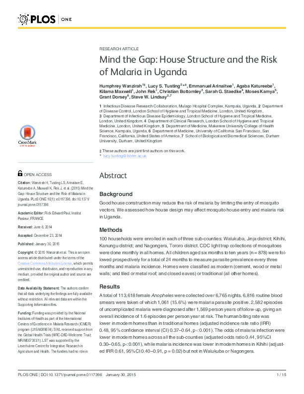 Mind the gap: house structure and the risk of malaria in Uganda Thumbnail