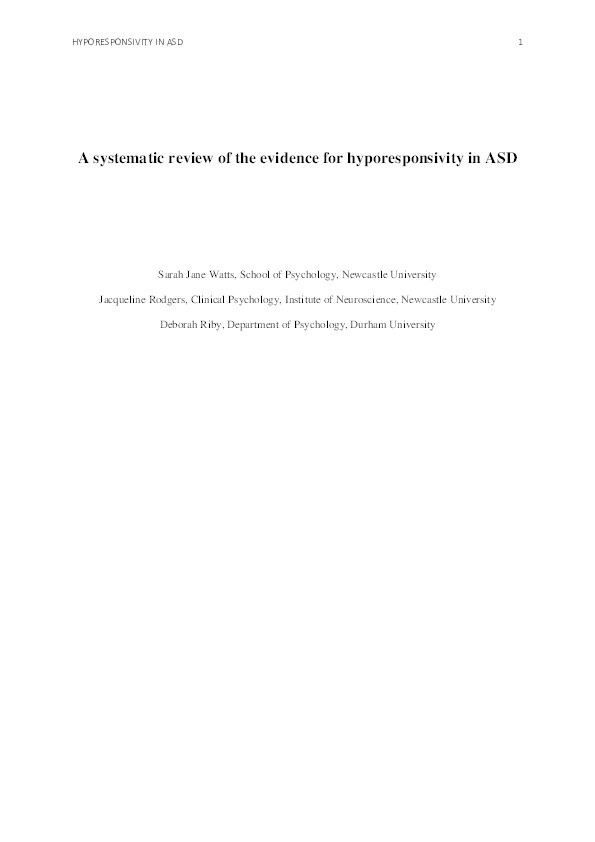 A systematic review of the evidence for hyporesponsivity in ASD Thumbnail