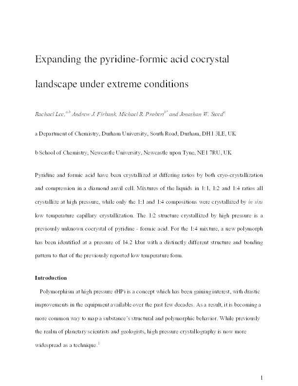 Expanding the Pyridine–Formic Acid Cocrystal Landscape under Extreme Conditions Thumbnail