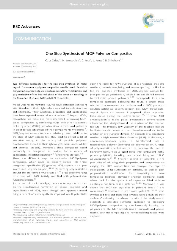 One step synthesis of MOF-polymer composites Thumbnail