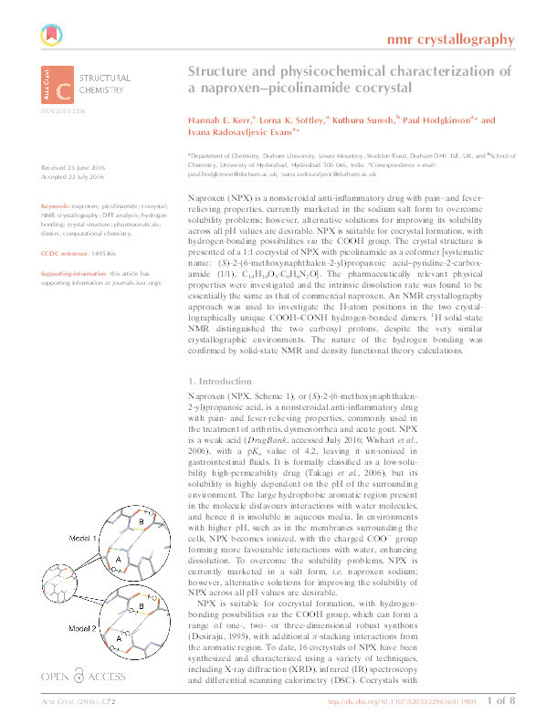 Structure and Physicochemical Characterization of a Naproxen-Picolinamide Cocrystal Thumbnail