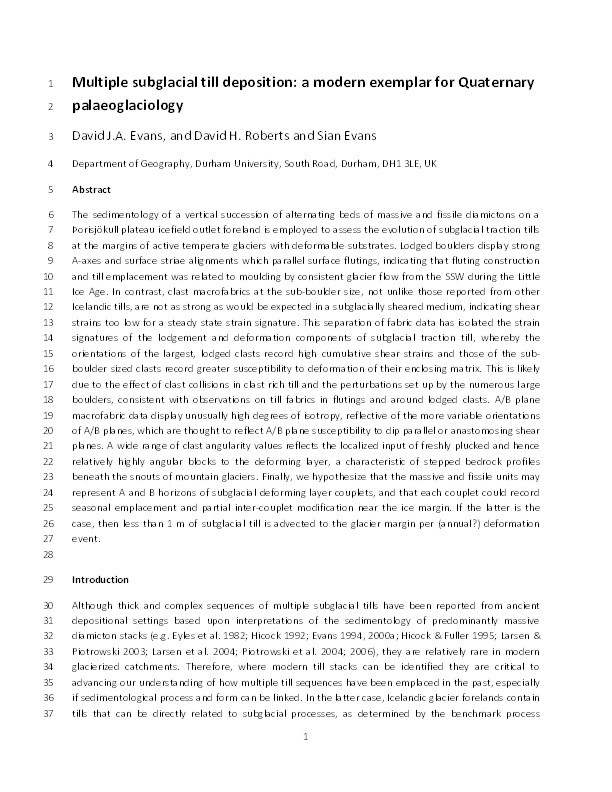 Multiple subglacial till deposition: a modern exemplar for Quaternary palaeoglaciology Thumbnail