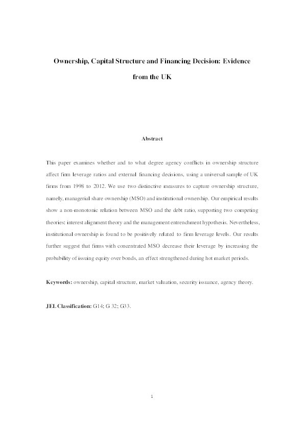Ownership, Capital Structure and Financing Decision: Evidence from the UK Thumbnail