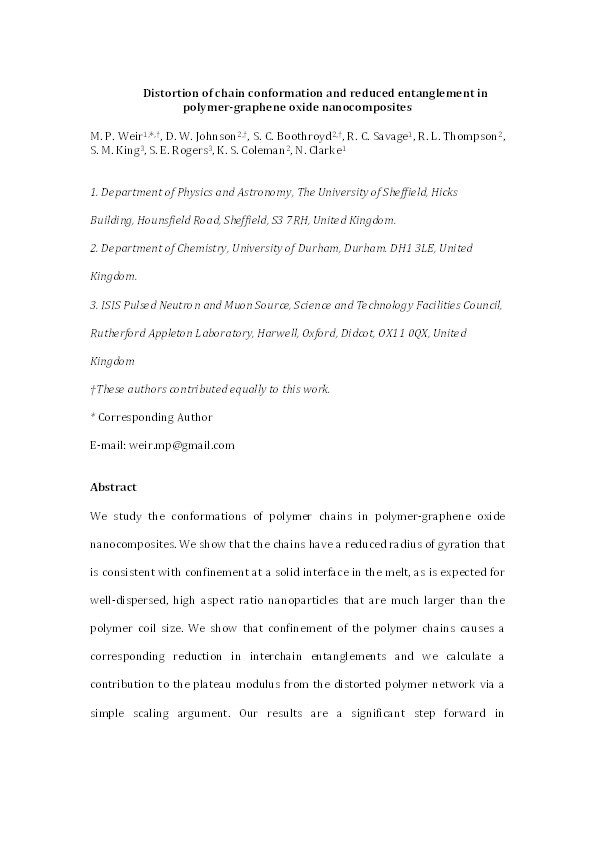 Distortion of Chain Conformation and Reduced Entanglement in Polymer–Graphene Oxide Nanocomposites Thumbnail