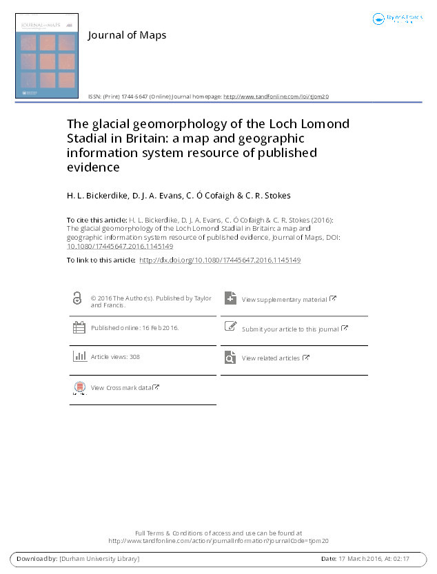 The glacial geomorphology of the Loch Lomond Stadial in Britain: a map and geographic information system resource of published evidence Thumbnail