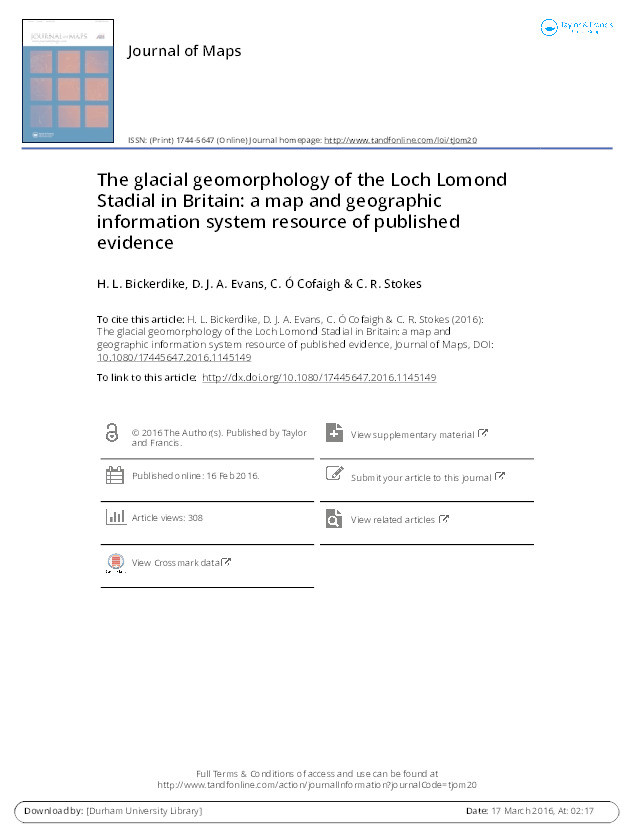 The glacial geomorphology of the Loch Lomond Stadial in Britain: a map and geographic information system resource of published evidence Thumbnail