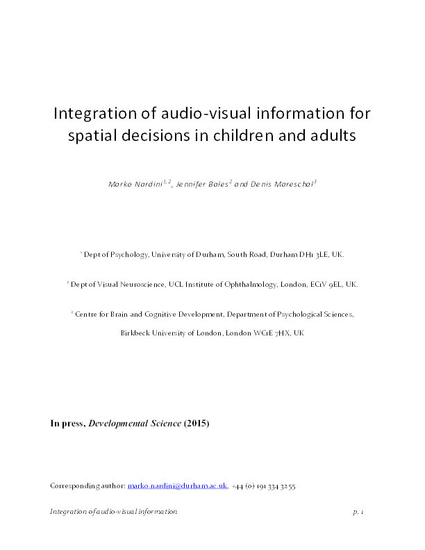 Integration of audio-visual information for spatial decisions in children and adults Thumbnail