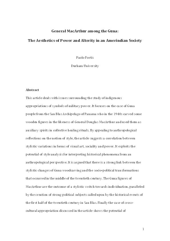 General MacArthur among the Guna: The Aesthetics of Power and Alterity in an Amerindian Society Thumbnail