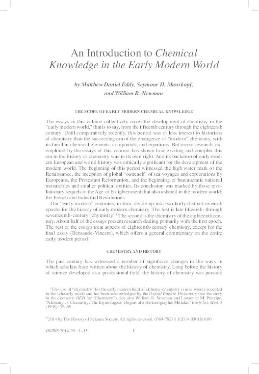 An Introduction to Chemical Knowledge in the Early Modern World Thumbnail