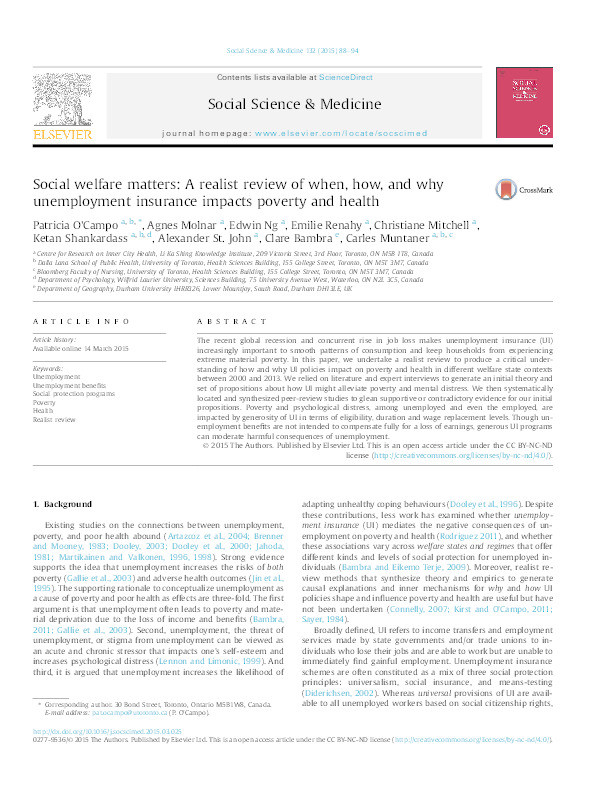 Social welfare matters: A realist review of when, how, and why unemployment insurance impacts poverty and health Thumbnail