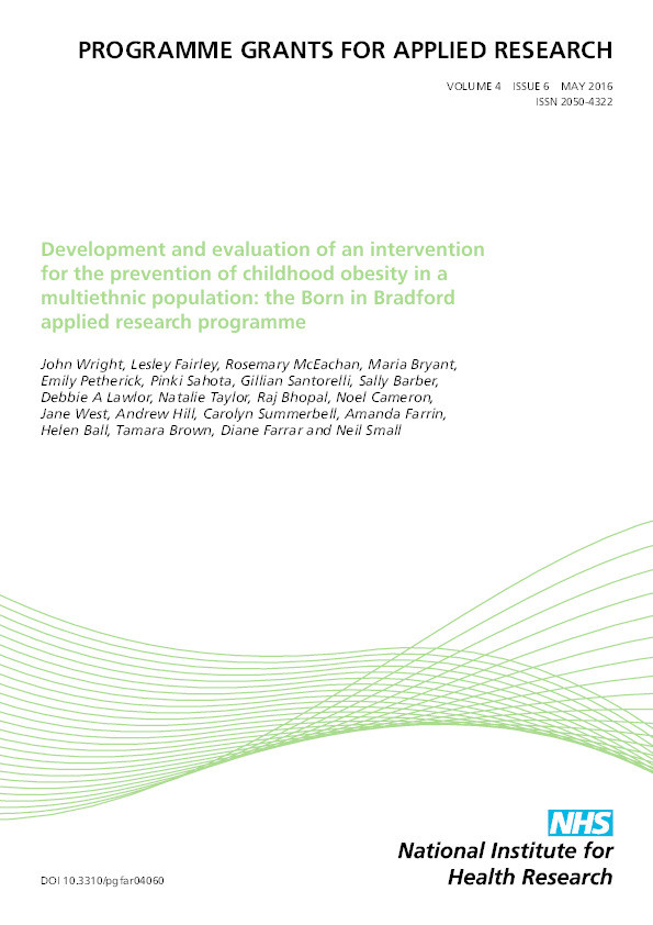 Development and evaluation of an intervention for the prevention of childhood obesity in a multiethnic population: the Born in Bradford applied research programme Thumbnail