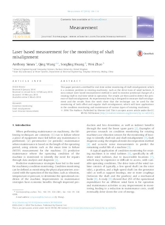 Laser based measurement for the monitoring of shaft misalignment Thumbnail