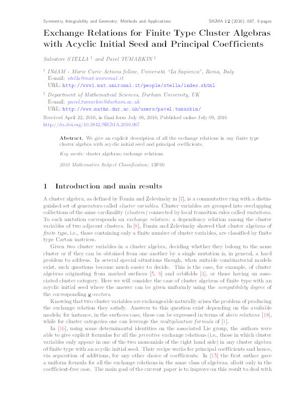 Exchange relations for finite type cluster algebras with acyclic initial seed and principal coefficients Thumbnail