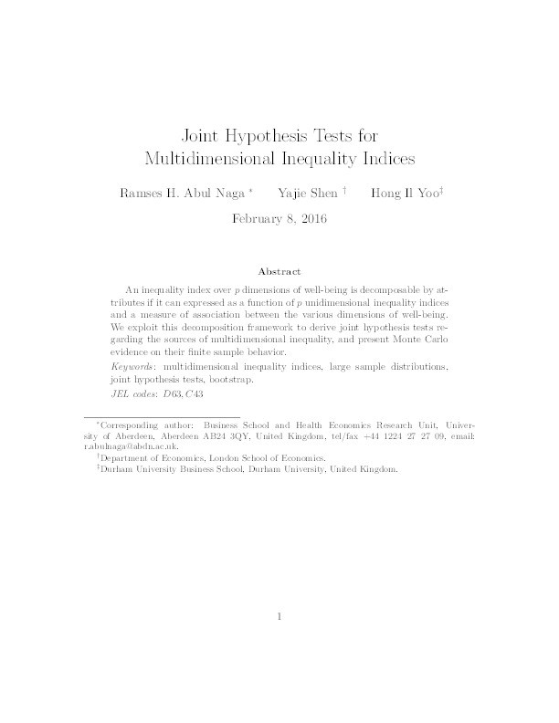 Joint Hypothesis Tests for Multidimensional Inequality Indices Thumbnail