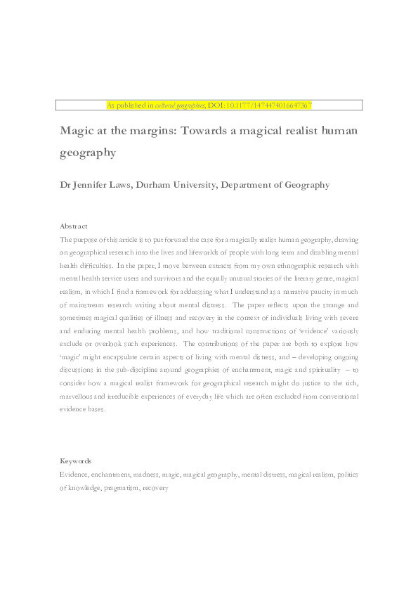 Magic at the Margins: Towards a Magical Realist Human Geography Thumbnail