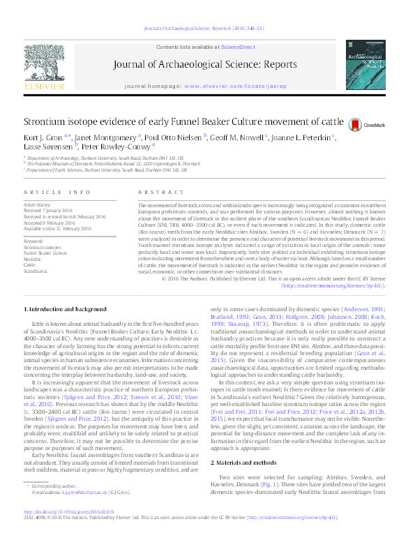 Strontium isotope evidence of early Funnel Beaker Culture movement of cattle Thumbnail