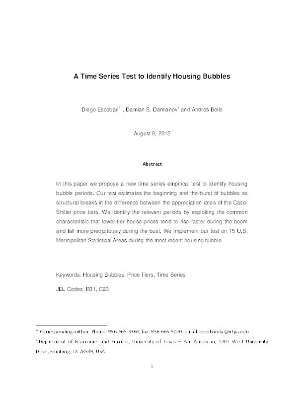 A Time Series Test to Identify Housing Bubbles Thumbnail