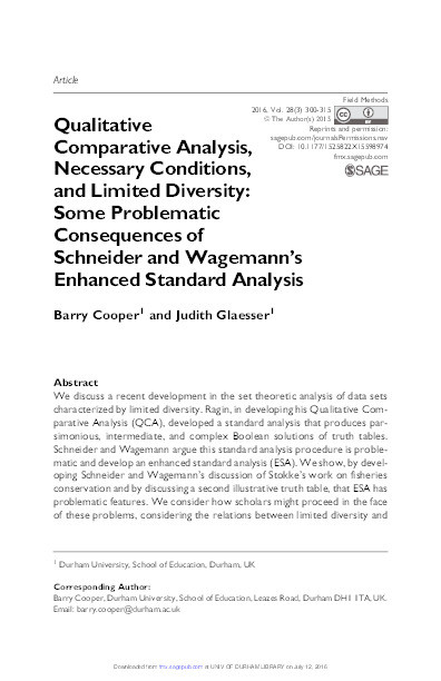 Qualitative Comparative Analysis, necessary conditions and limited diversity: some problematic consequences of Schneider and Wagemann’s Enhanced Standard Analysis Thumbnail