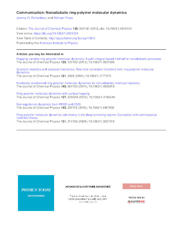 Nonadiabatic ring-polymer molecular dynamics Thumbnail