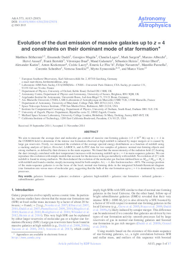 Evolution of the dust emission of massive galaxies up to z = 4 and constraints on their dominant mode of star formation Thumbnail