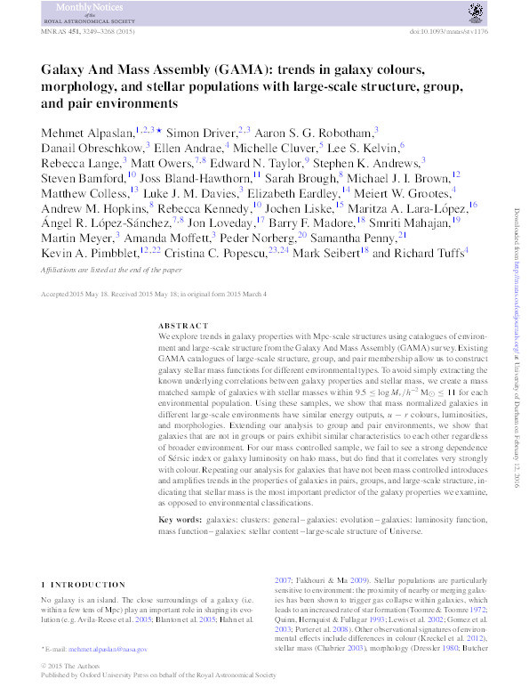 Galaxy And Mass Assembly (GAMA): trends in galaxy colours, morphology, and stellar populations with large-scale structure, group, and pair environments Thumbnail