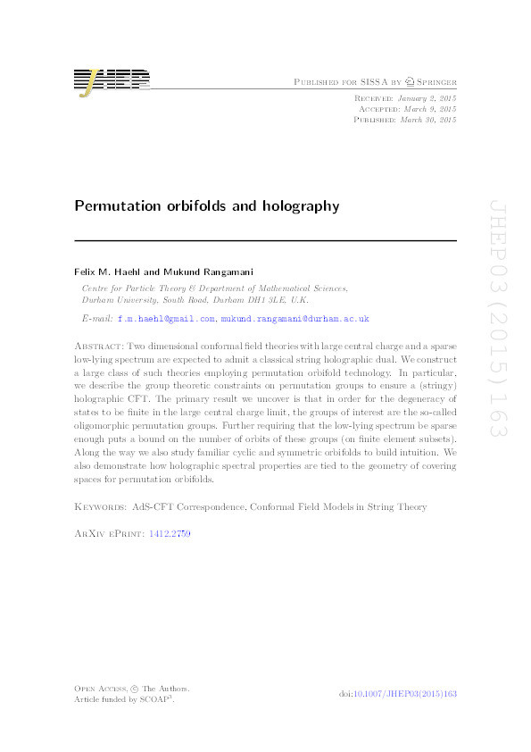 Permutation orbifolds and holography Thumbnail