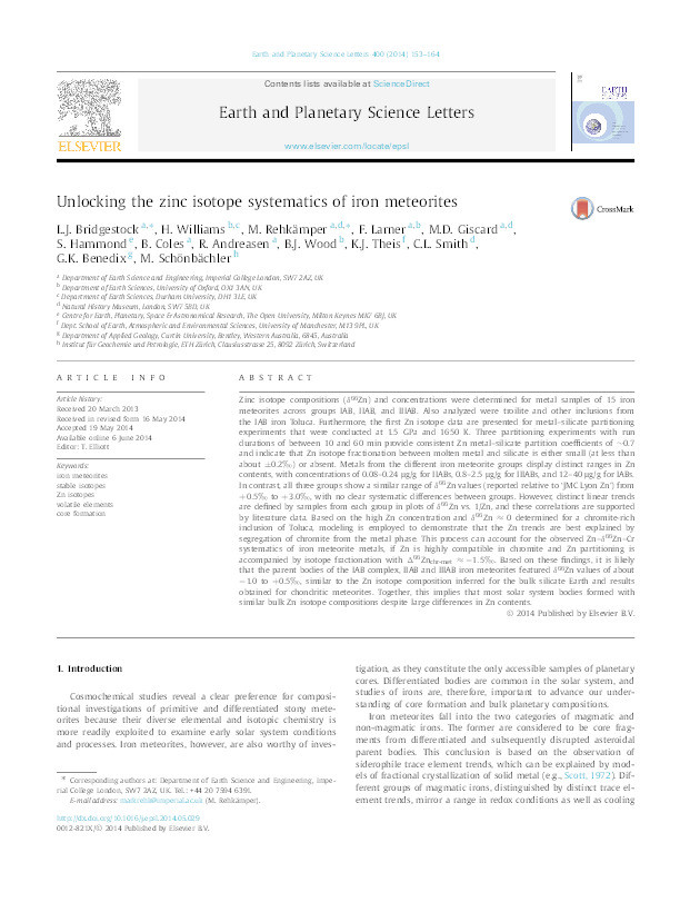 Unlocking the zinc isotope systematics of iron meteorites Thumbnail