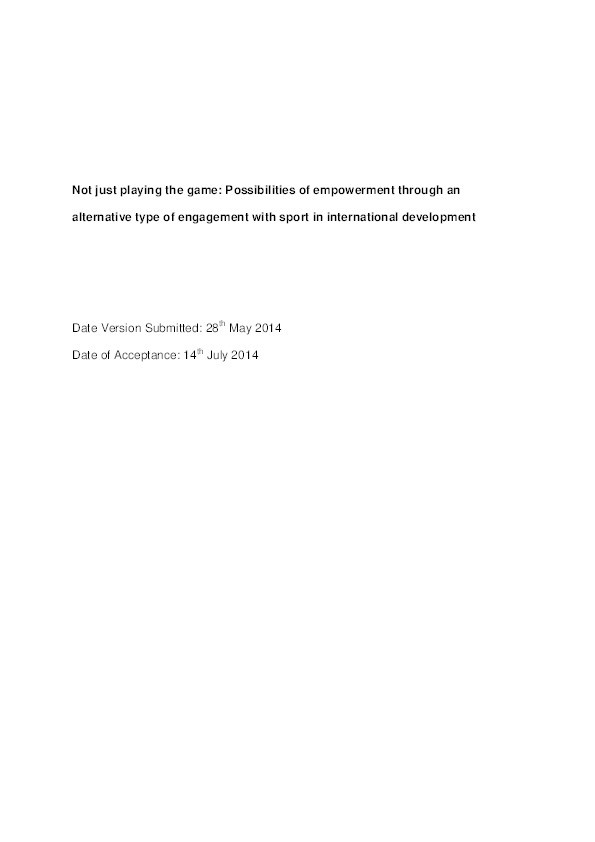 Not just playing the game: Possibilities of empowerment through an alternative type of engagement with sport in international development Thumbnail