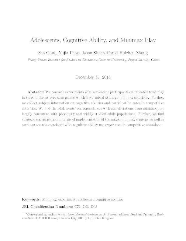 Adolescents, Cognitive Ability, and Minimax Play Thumbnail