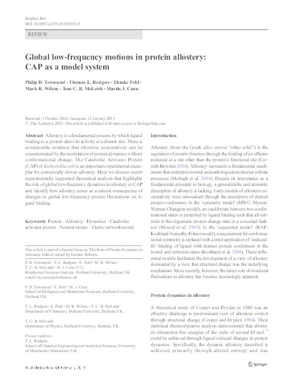 Global low-frequency motions in protein allostery: CAP as a model system Thumbnail