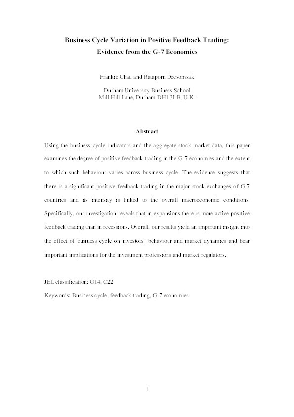 Business cycle variation in positive feedback trading : evidence from the G-7 economies Thumbnail