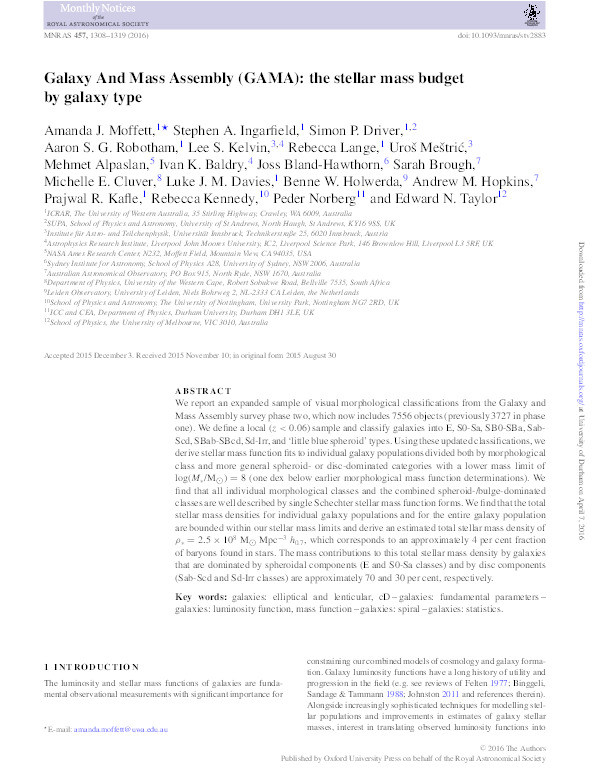 Galaxy And Mass Assembly (GAMA): the stellar mass budget by galaxy type Thumbnail