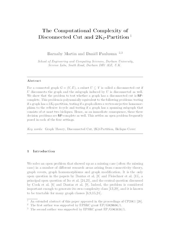 The computational complexity of disconnected cut and 2K2-partition Thumbnail