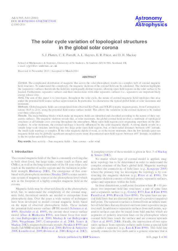 The solar cycle variation of topological structures in the global solar corona Thumbnail